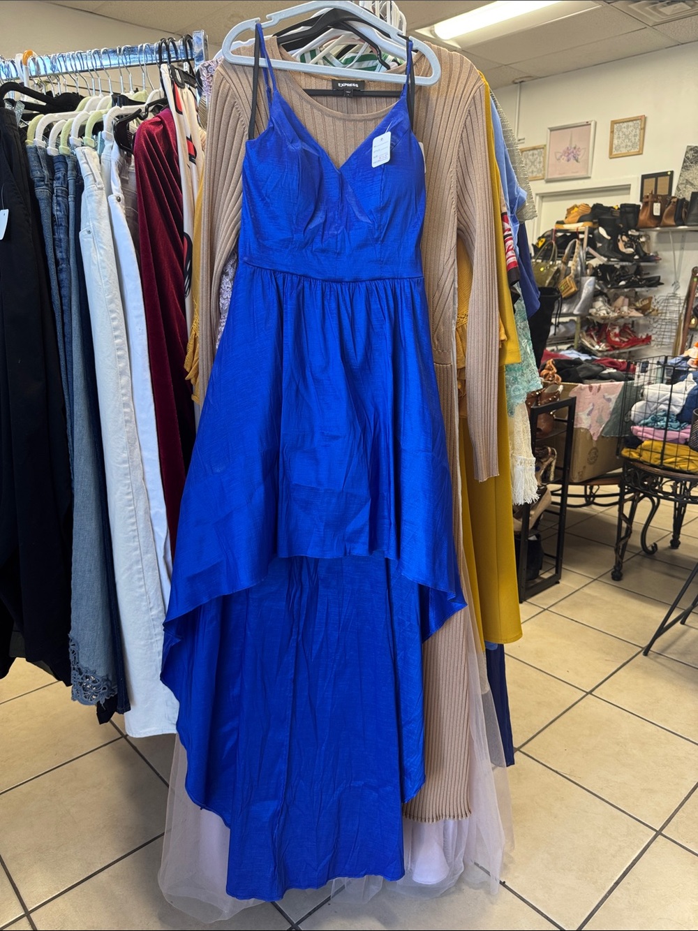 B Darlin Vibrant Blue High-Low V-Neck Dress